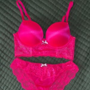 Victoria's Secret Hot Pink Lace Bra Set